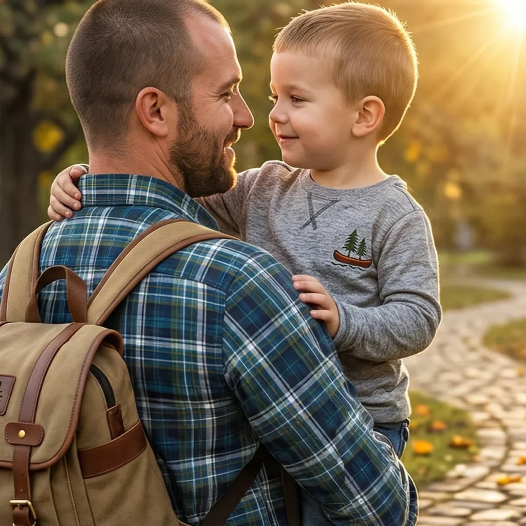 Padre e hijo sonriendo juntos
